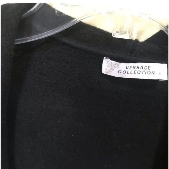 Versace Collection Hoodie Jacket Leather Cotton Sleeves Zip Up Hood Coat Logo MS - Picture 10 of 16